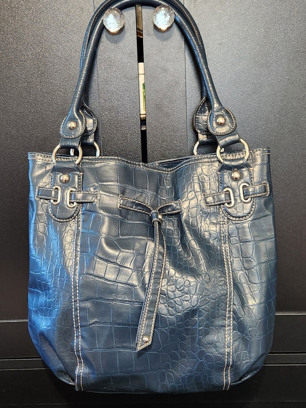 Vintage Nine Wesr-Blue Croc-Embossed Shoulder Handbag/Tote - NWOT